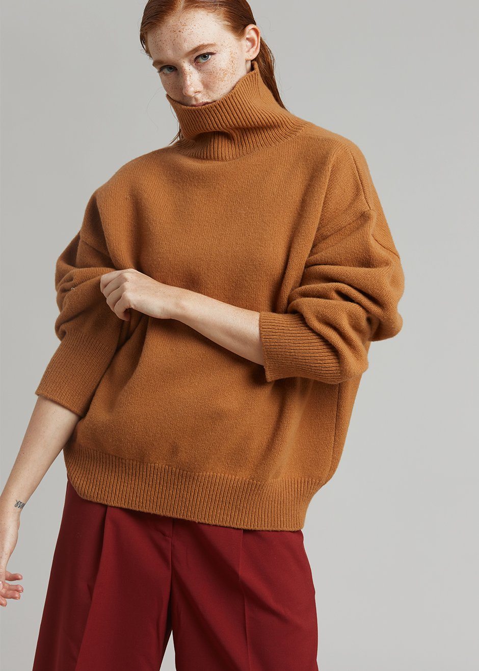 Joya Roll Neck Sweater - Terra Cotta - 9