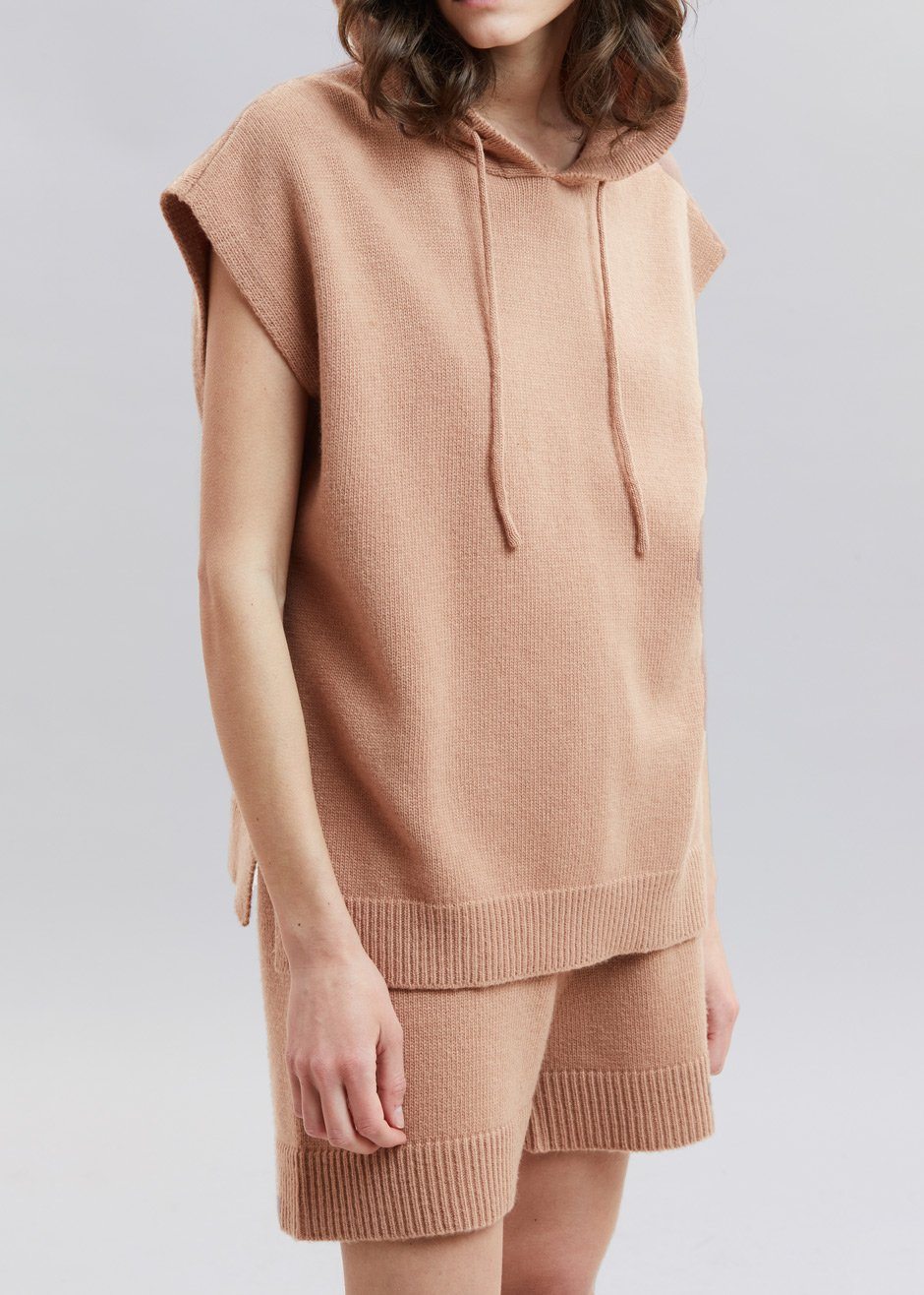 Juno Sleeveless Knit Hoodie - Terra Cotta - 3