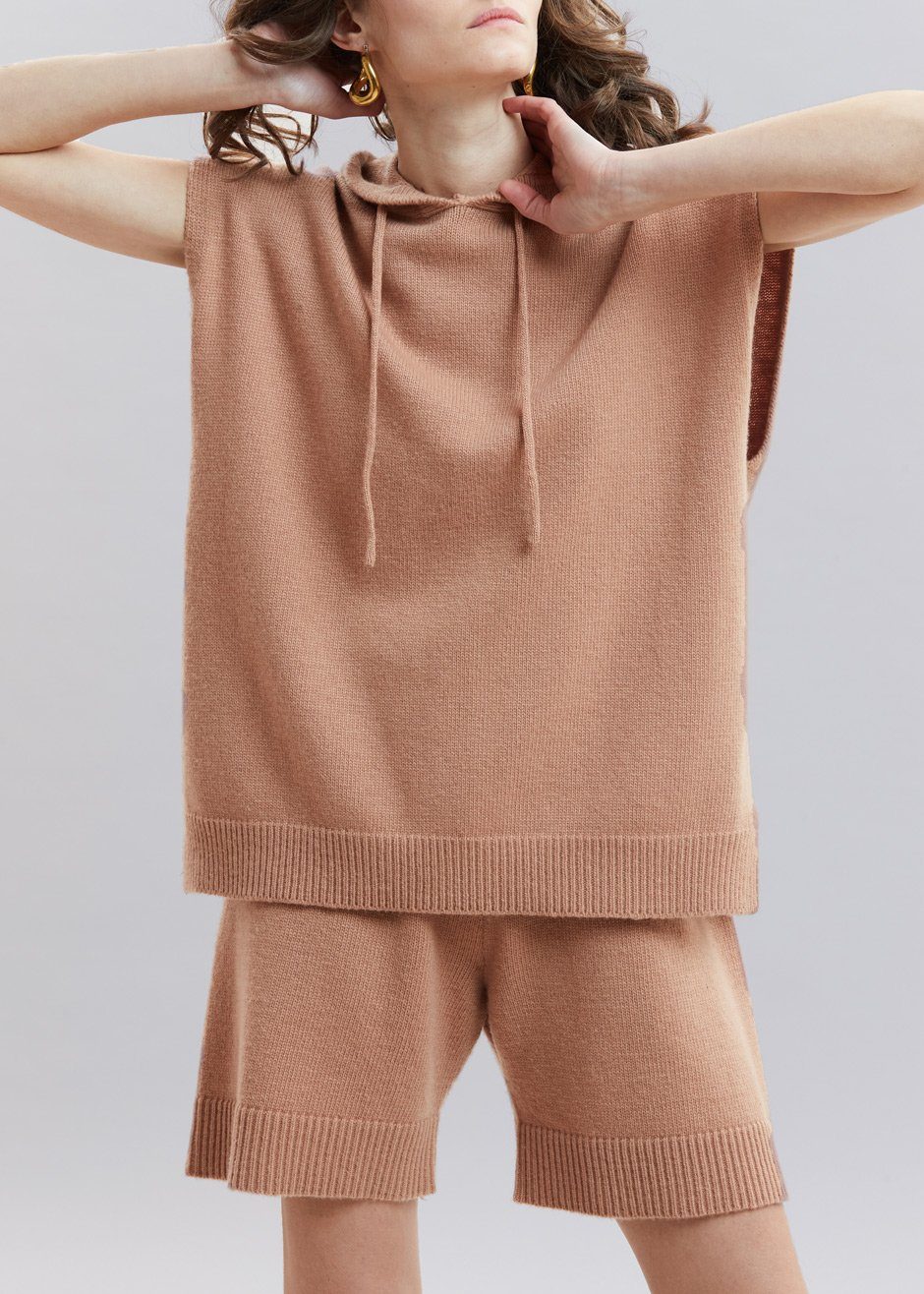 Juno Sleeveless Knit Hoodie - Terra Cotta - 5