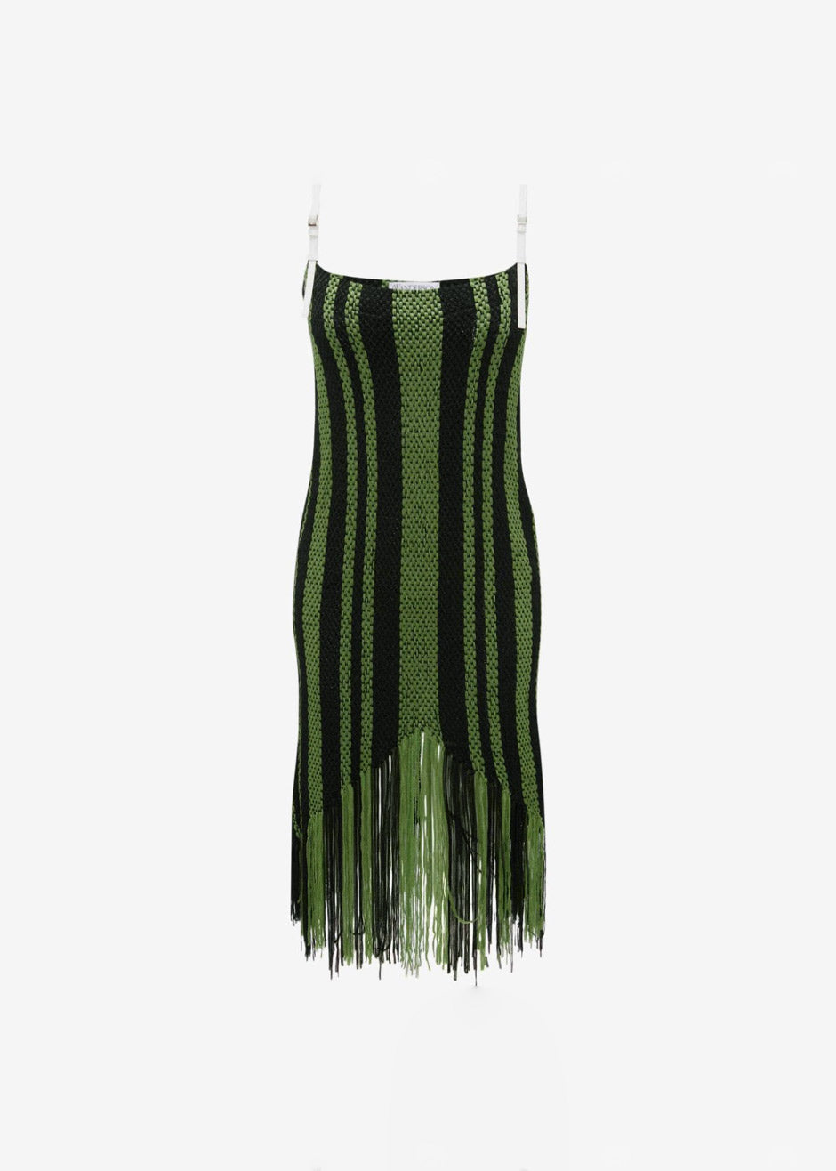 JW Anderson Fringe Detail Camisole Dress - Green/Black - 6