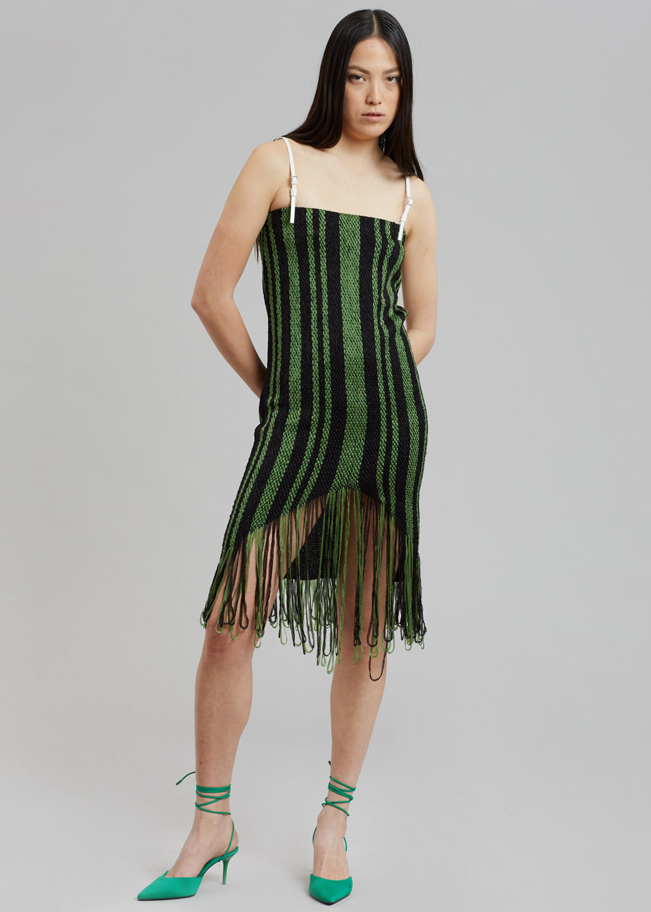 JW Anderson Fringe Detail Camisole Dress - Green/Black - 4