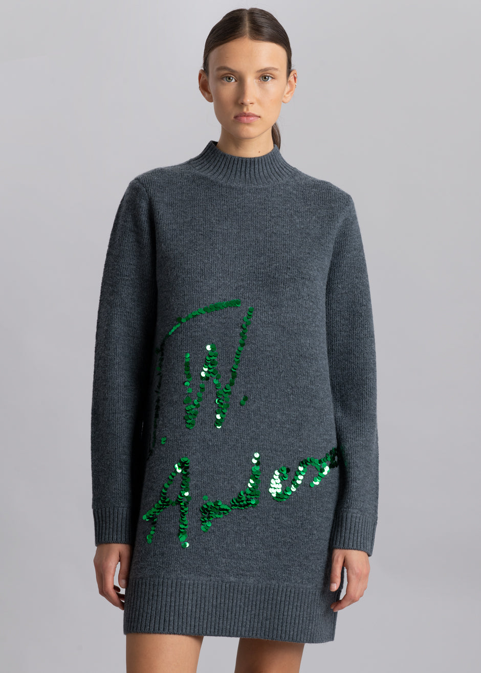 JW Anderson Long Sleeve Sequins Logo Mini Dress - Grey - 4