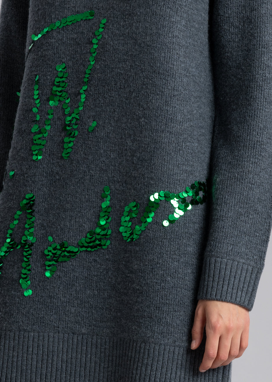 JW Anderson Long Sleeve Sequins Logo Mini Dress - Grey - 3