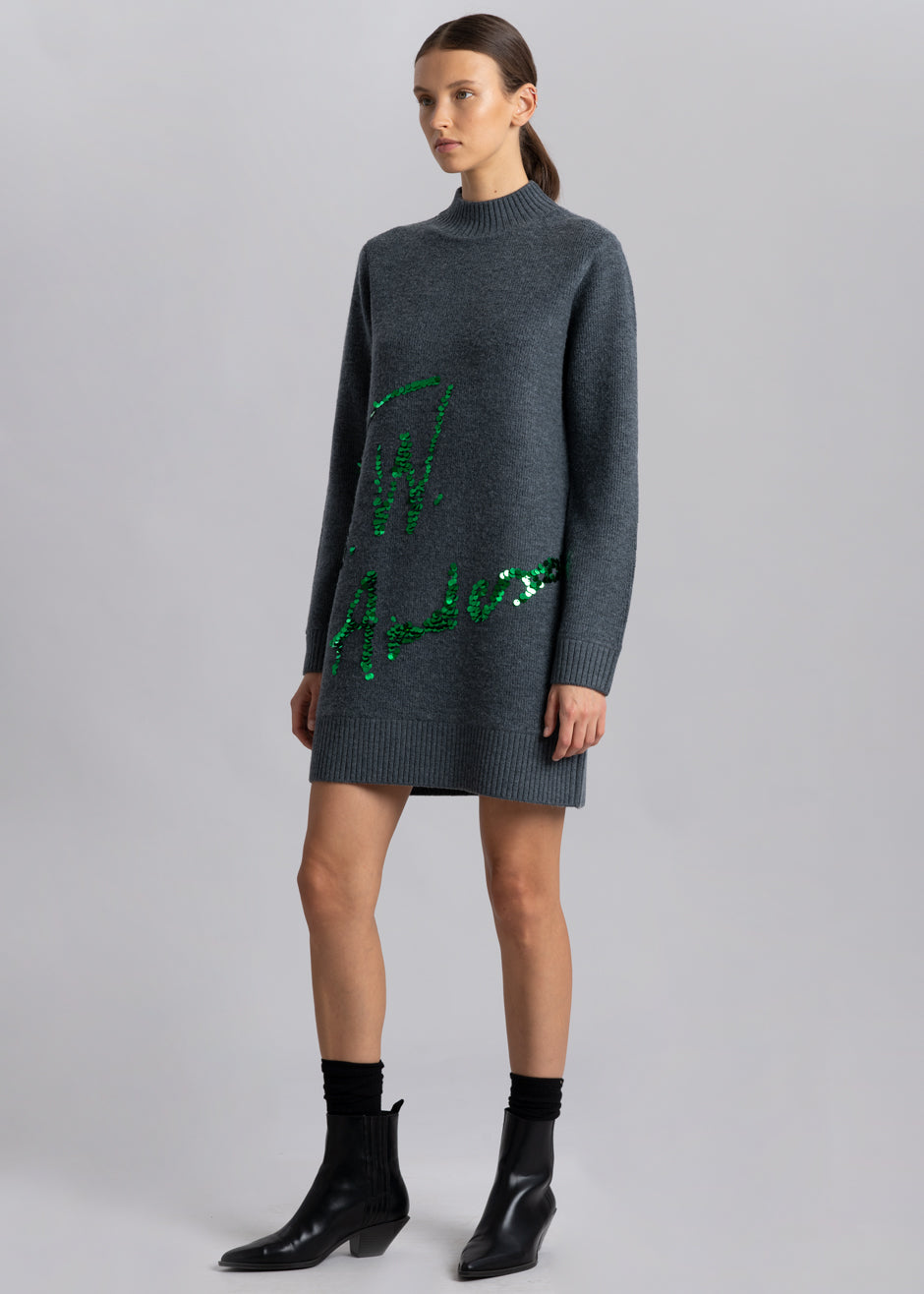 JW Anderson Long Sleeve Sequins Logo Mini Dress - Grey - 1