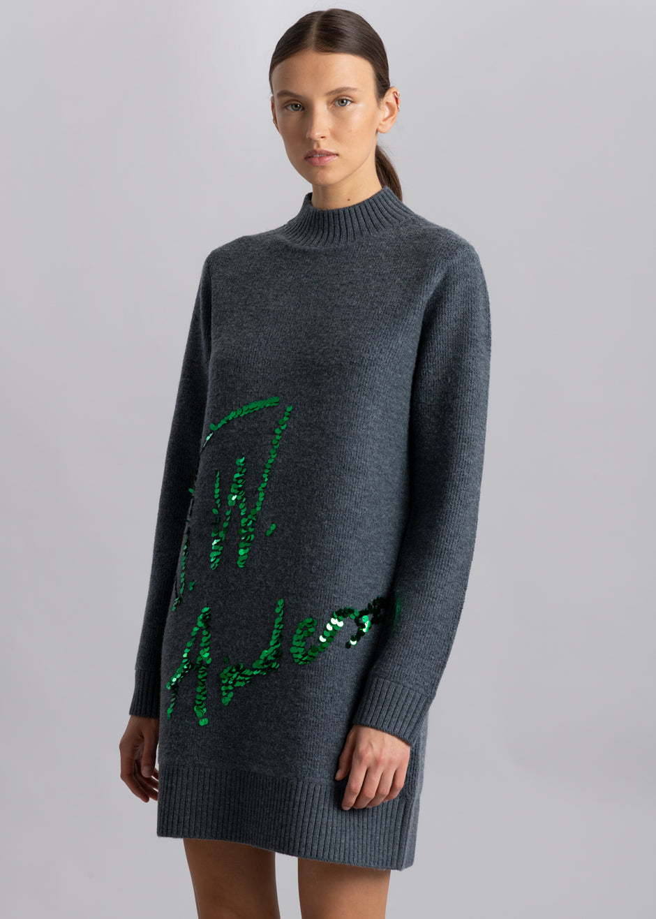 JW Anderson Long Sleeve Sequins Logo Mini Dress - Grey - 5
