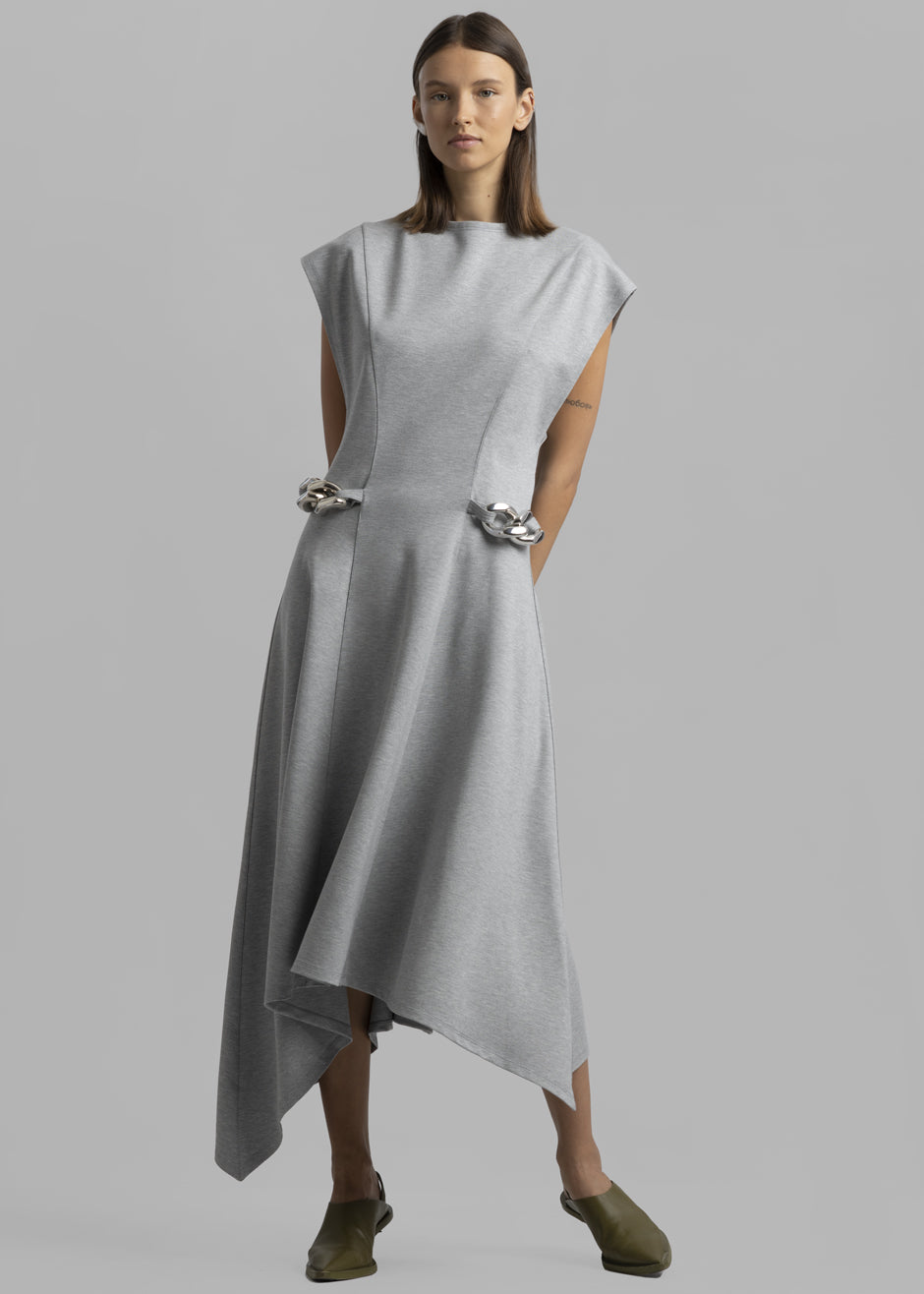JW Anderson Silver Chain Link Cap Sleeve Dress - Grey Melange - 5