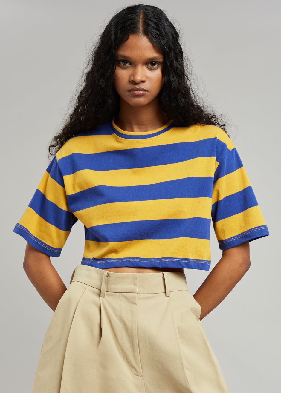 Karina Cropped T-Shirt - Deep Blue/Mustard - 3