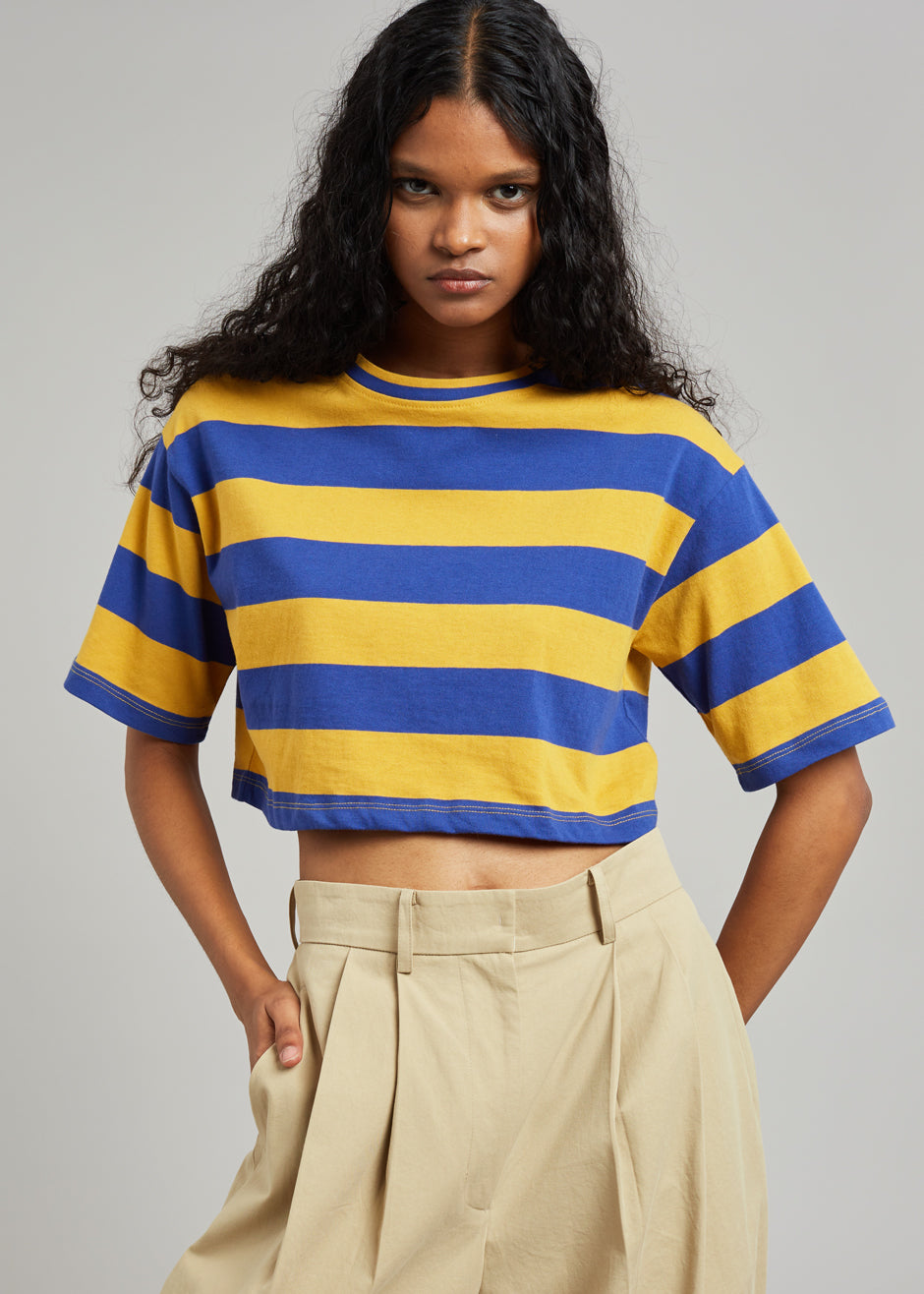 Karina Cropped T-Shirt - Deep Blue/Mustard - 4