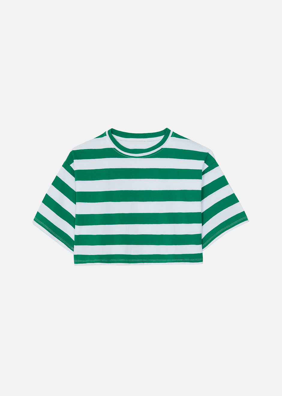 Karina Cropped T-Shirt - Green/White - 4