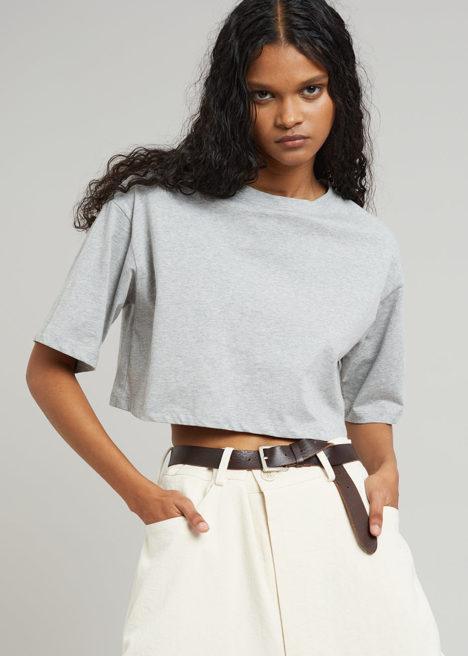 Karina Cropped T-Shirt - Heather Grey - 4