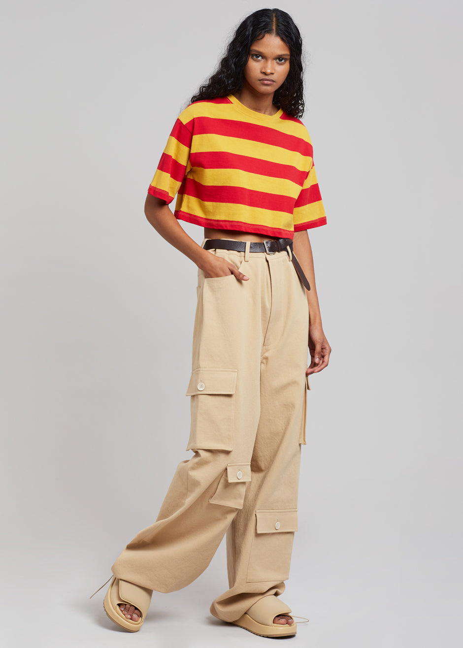 Karina Cropped T-Shirt - Red/Mustard - 1