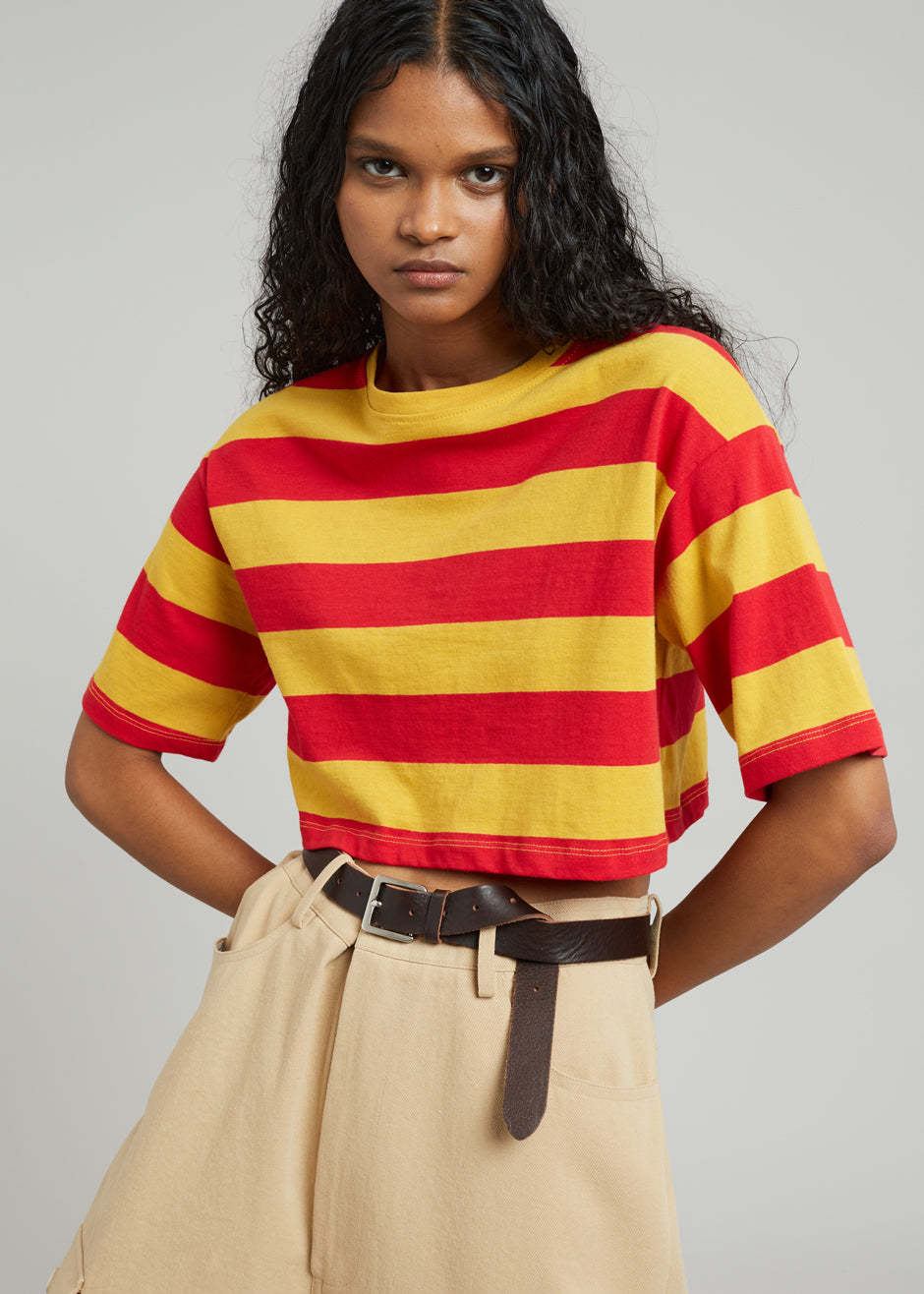 Karina Cropped T-Shirt - Red/Mustard - 4