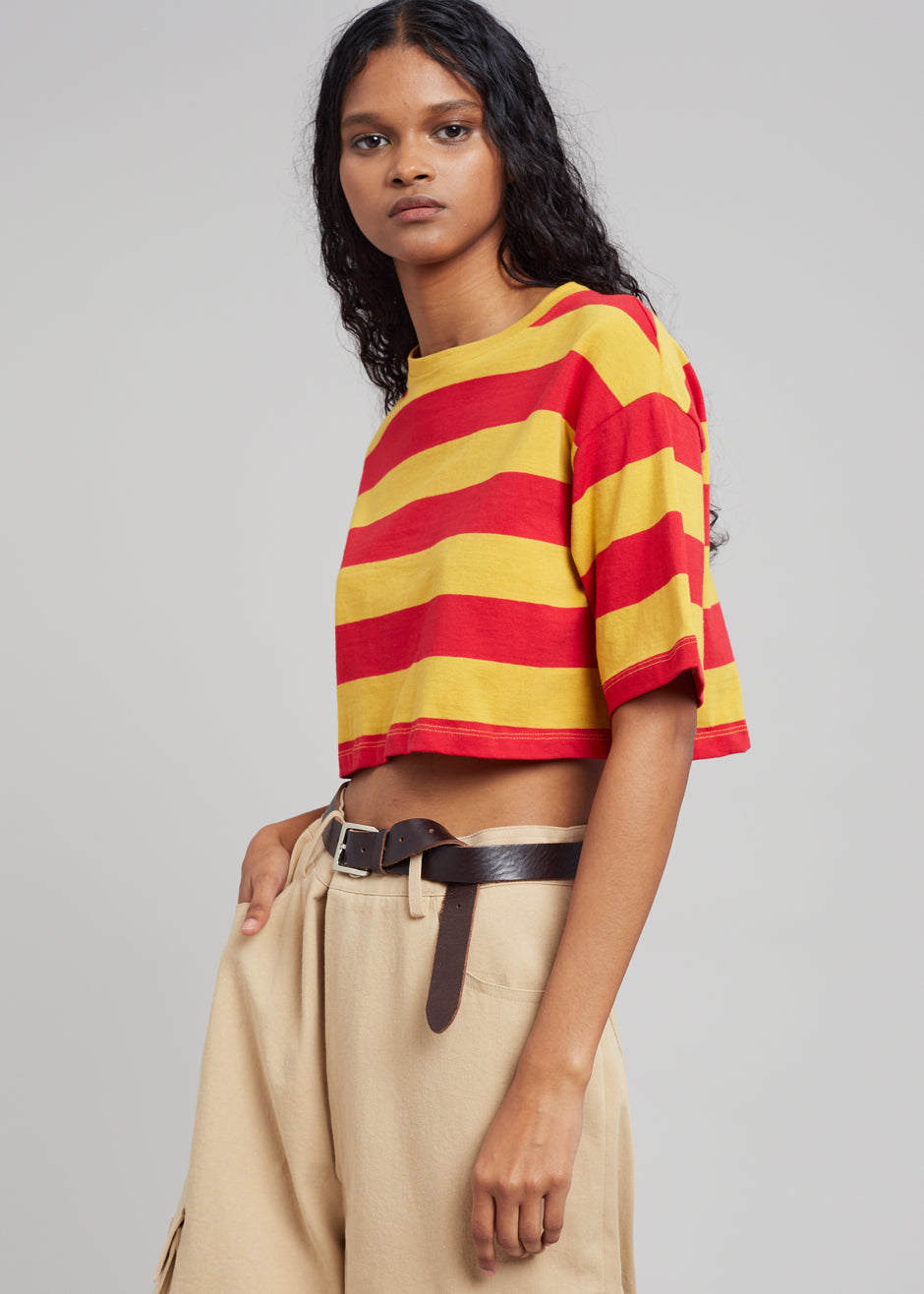 Karina Cropped T-Shirt - Red/Mustard - 3