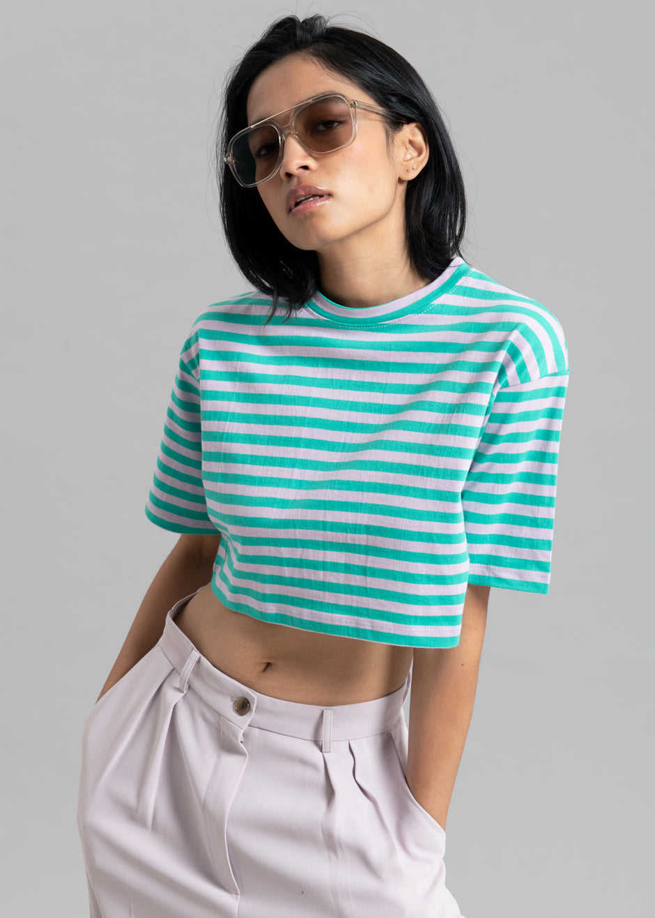 Karina Cropped T-Shirt - Sea Green/Lilac - 3