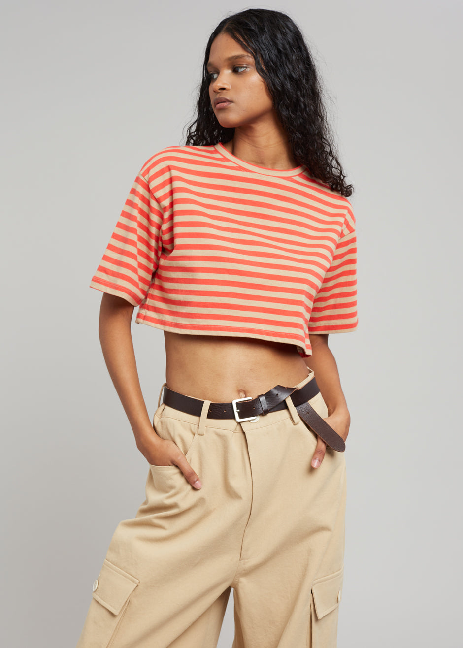 Karina Cropped T-Shirt - Tangerine/Camel - 3