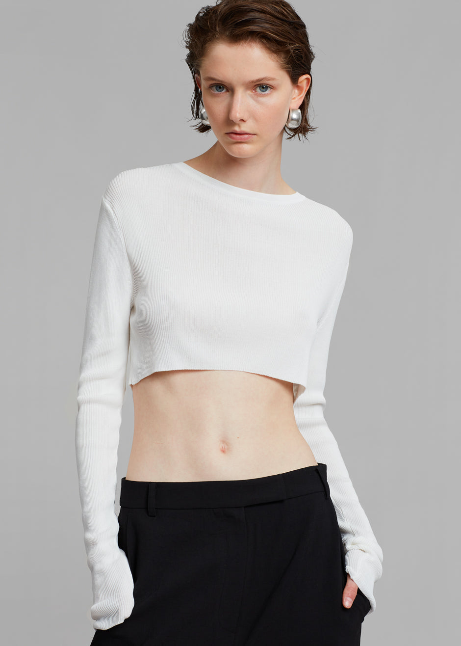Kaz Cropped Knit Top - White - 4