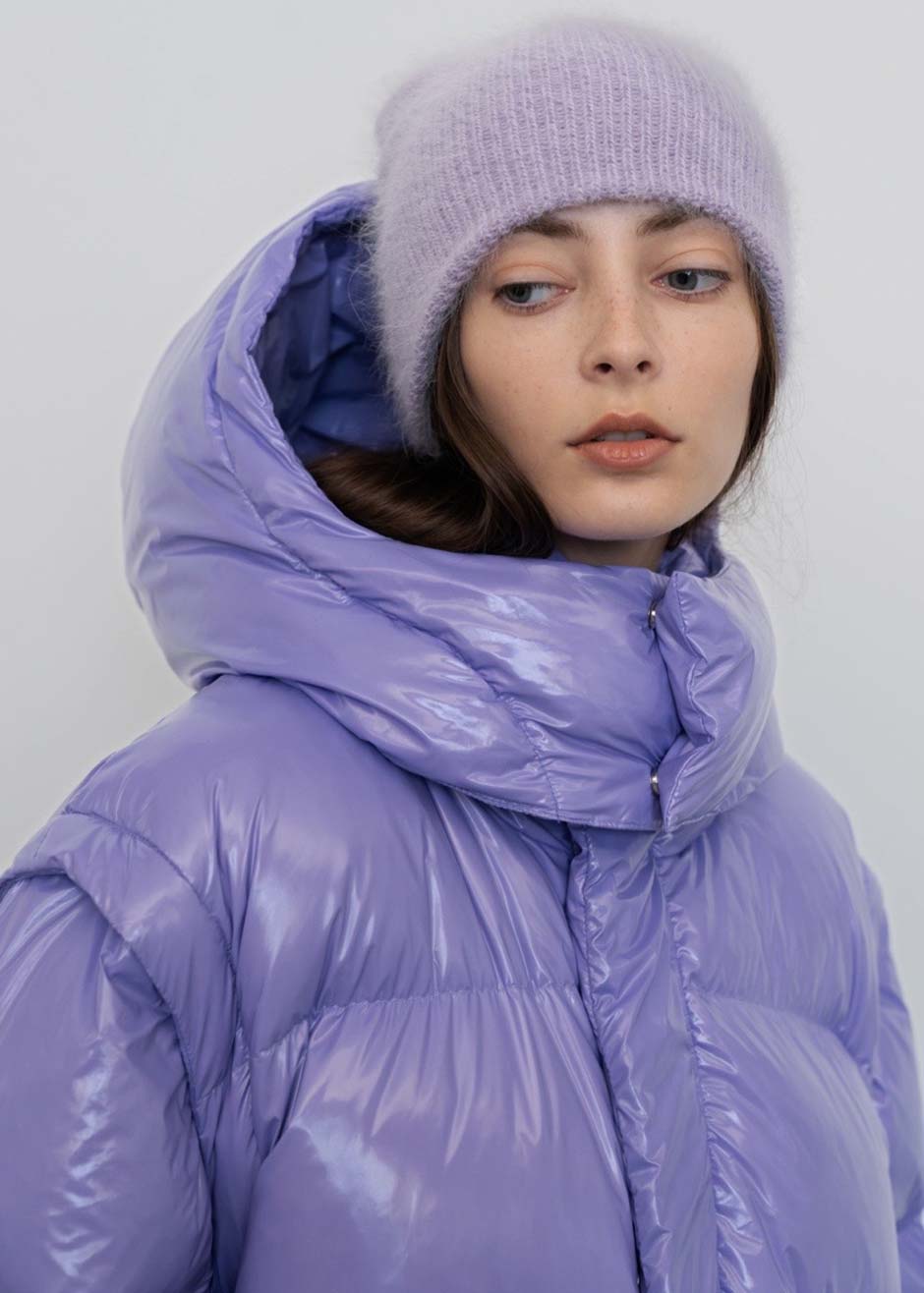 Kiev Glossy Detachable Sleeve Puffer - Violet - 4