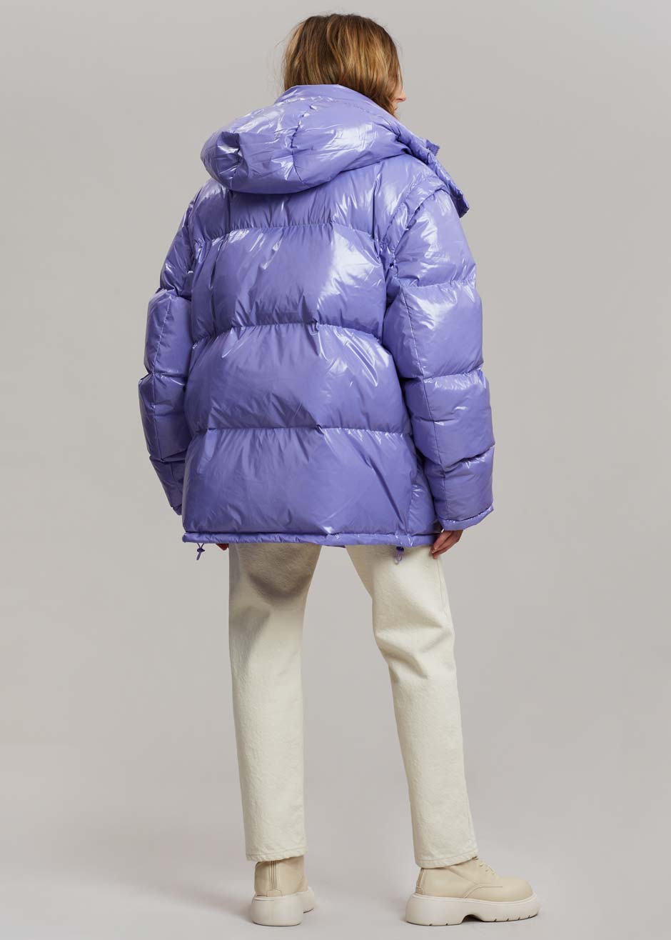 Kiev Glossy Detachable Sleeve Puffer - Violet - 10
