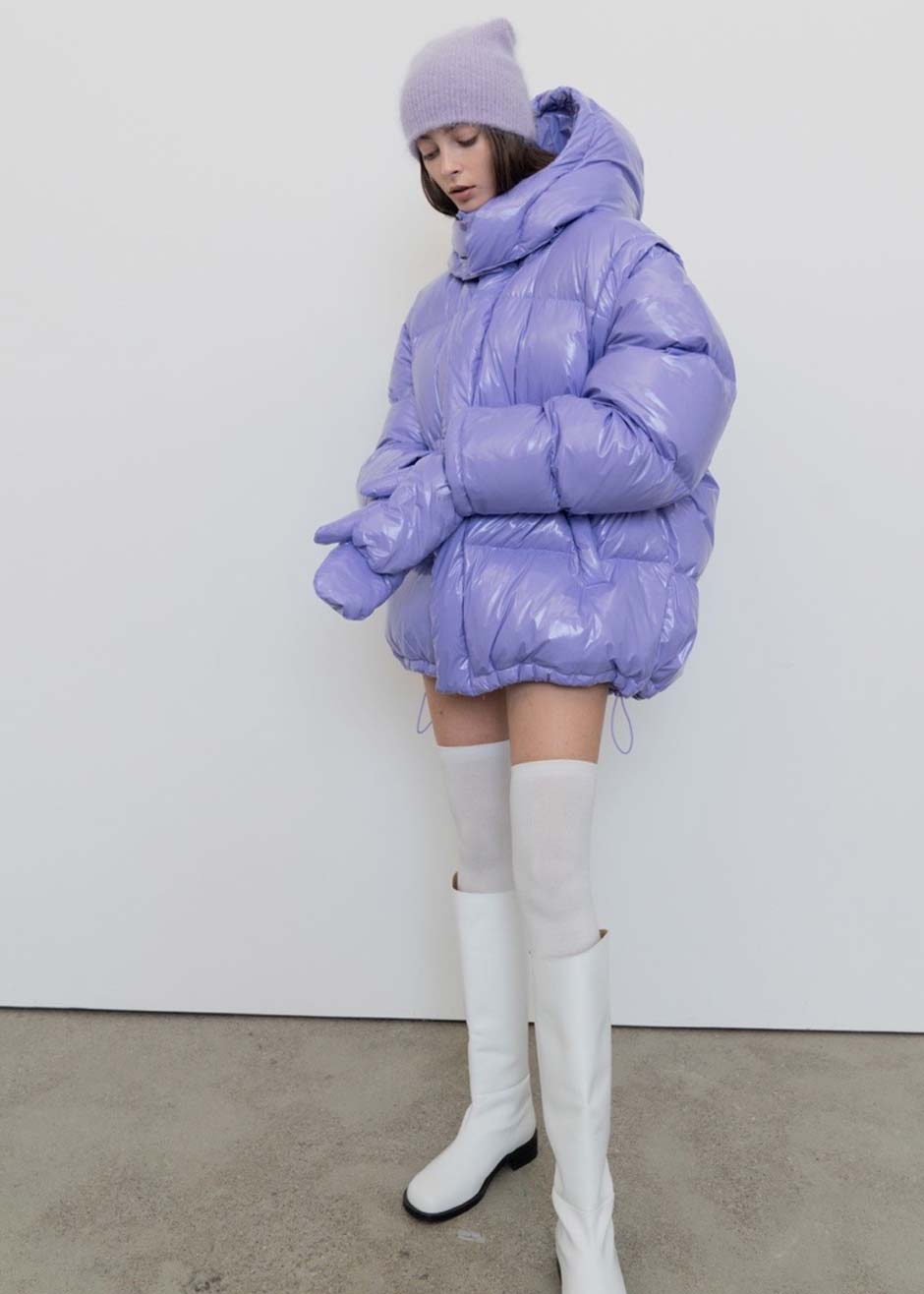 Kiev Glossy Detachable Sleeve Puffer - Violet - 7