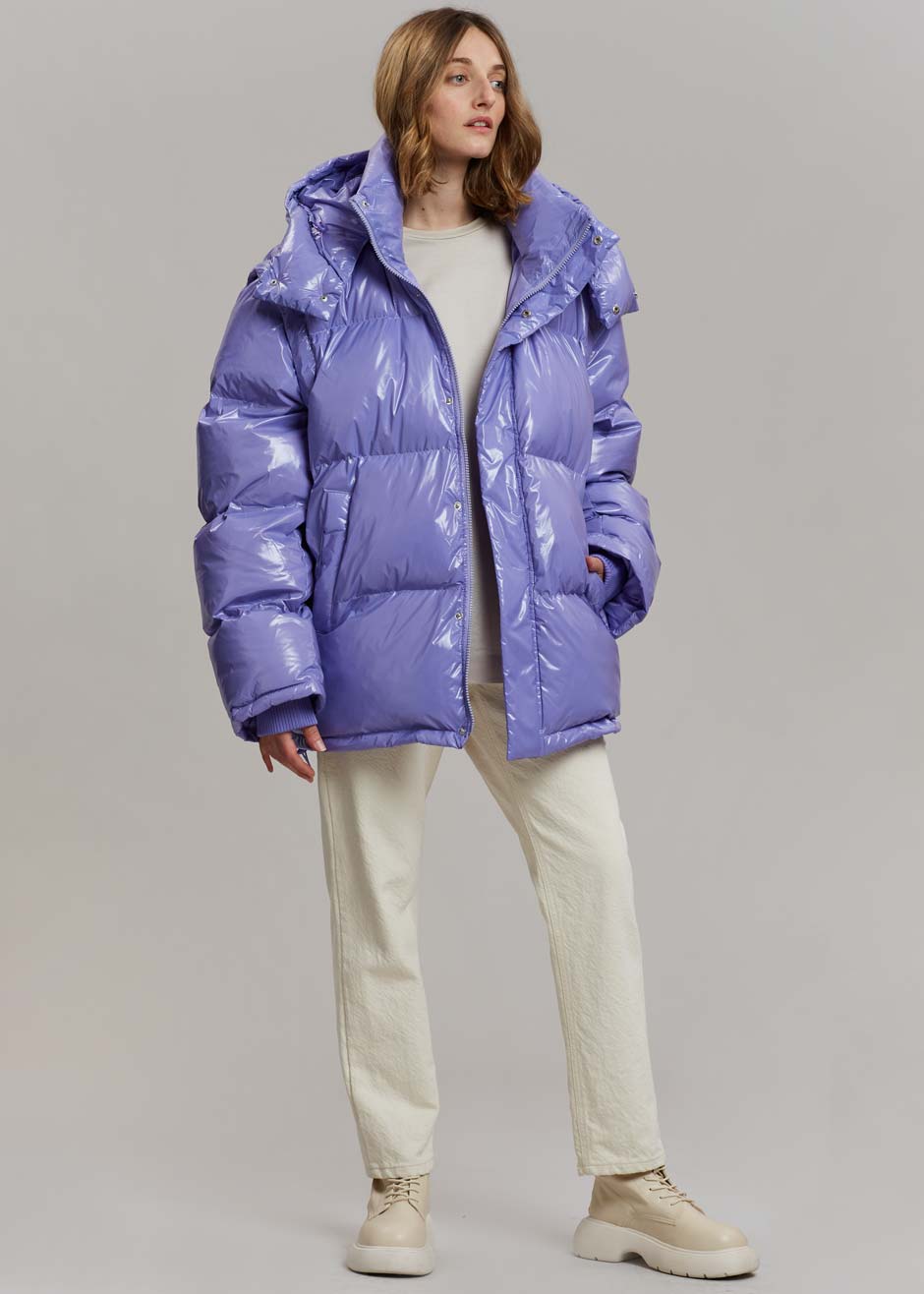 Kiev Glossy Detachable Sleeve Puffer - Violet - 8