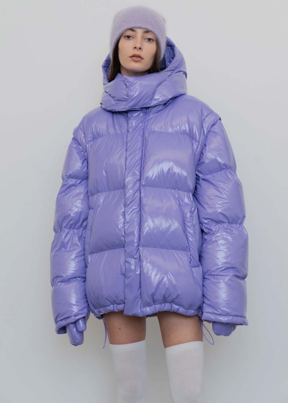 Kiev Glossy Detachable Sleeve Puffer - Violet - 3