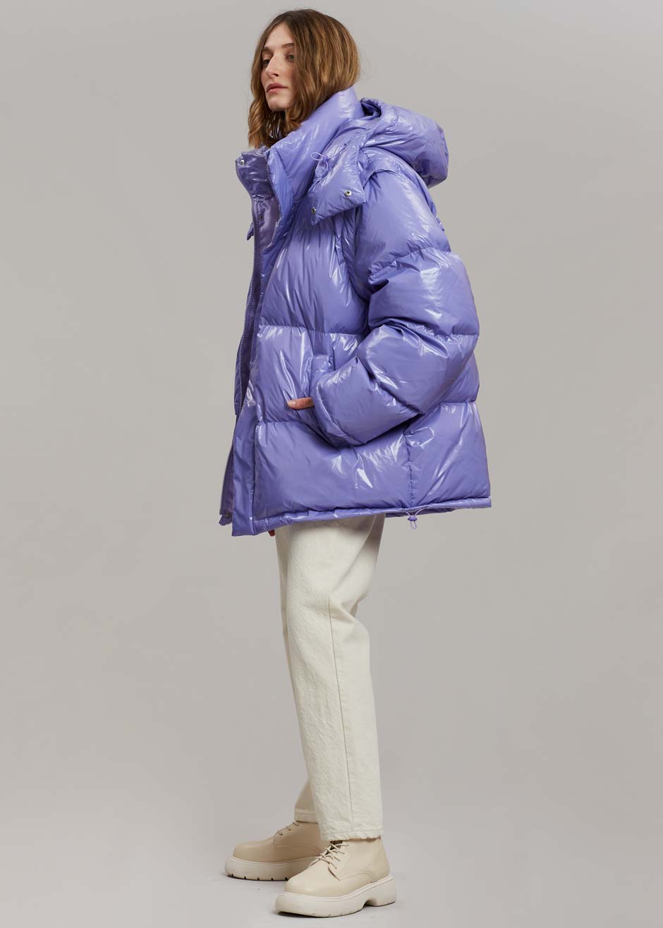 Kiev Glossy Detachable Sleeve Puffer - Violet - 2