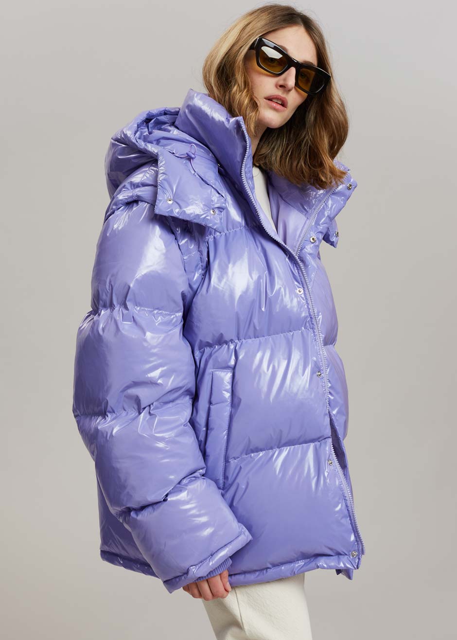 Kiev Glossy Detachable Sleeve Puffer - Violet - 5