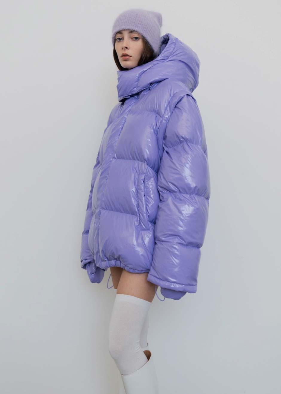 Kiev Glossy Detachable Sleeve Puffer - Violet - 1