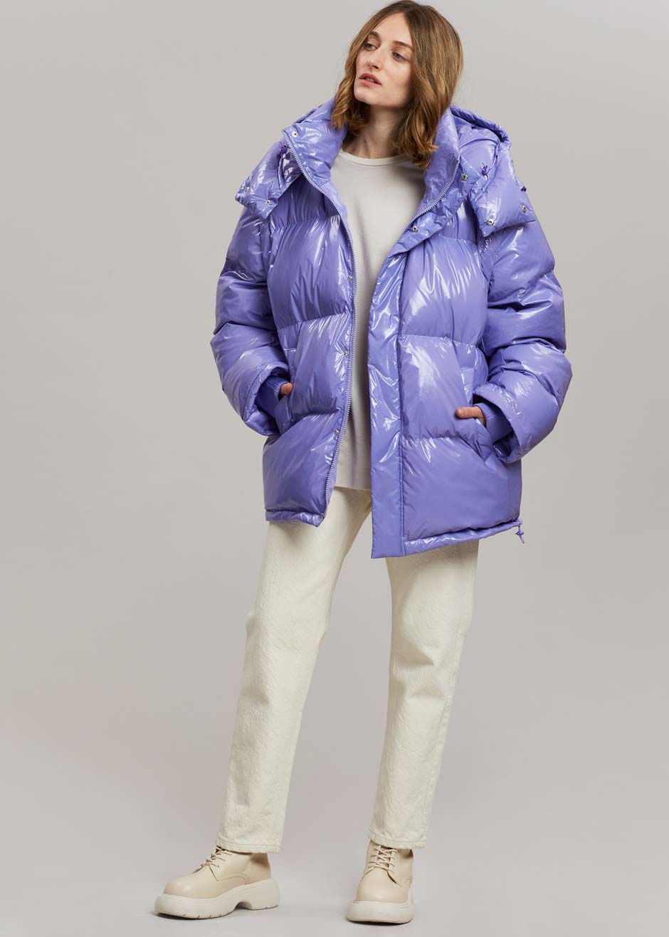 Kiev Glossy Detachable Sleeve Puffer - Violet - 6
