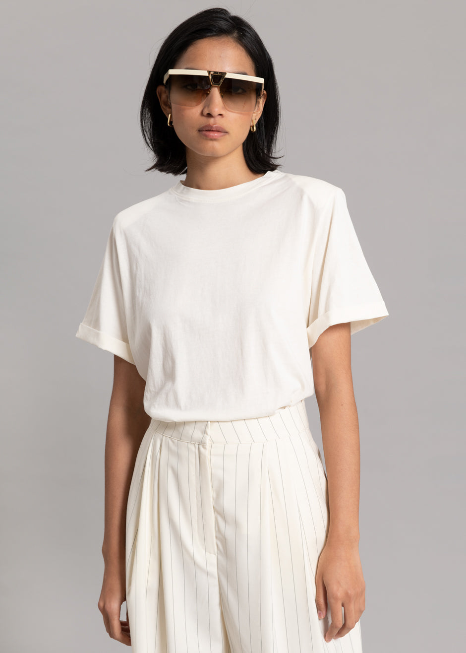 Shoulder Padded Tee and Linen Shorts