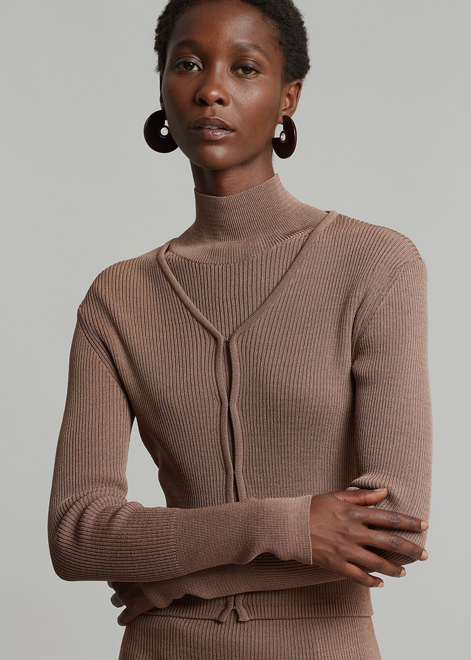 Low Classic Hook Slim Cardigan - Brown - 2