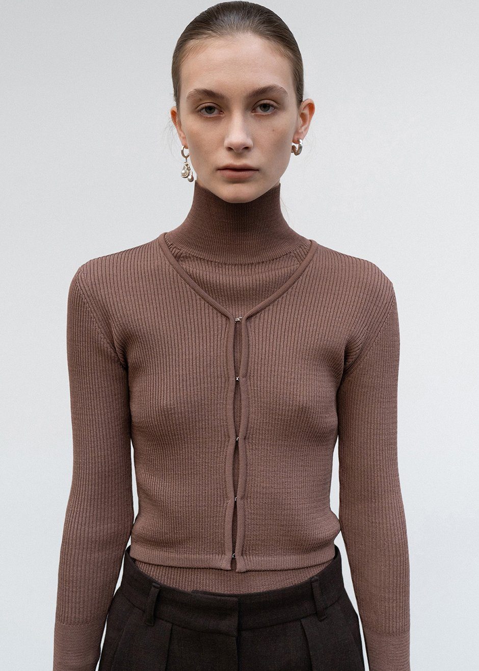 Low Classic Hook Slim Cardigan - Brown - 3