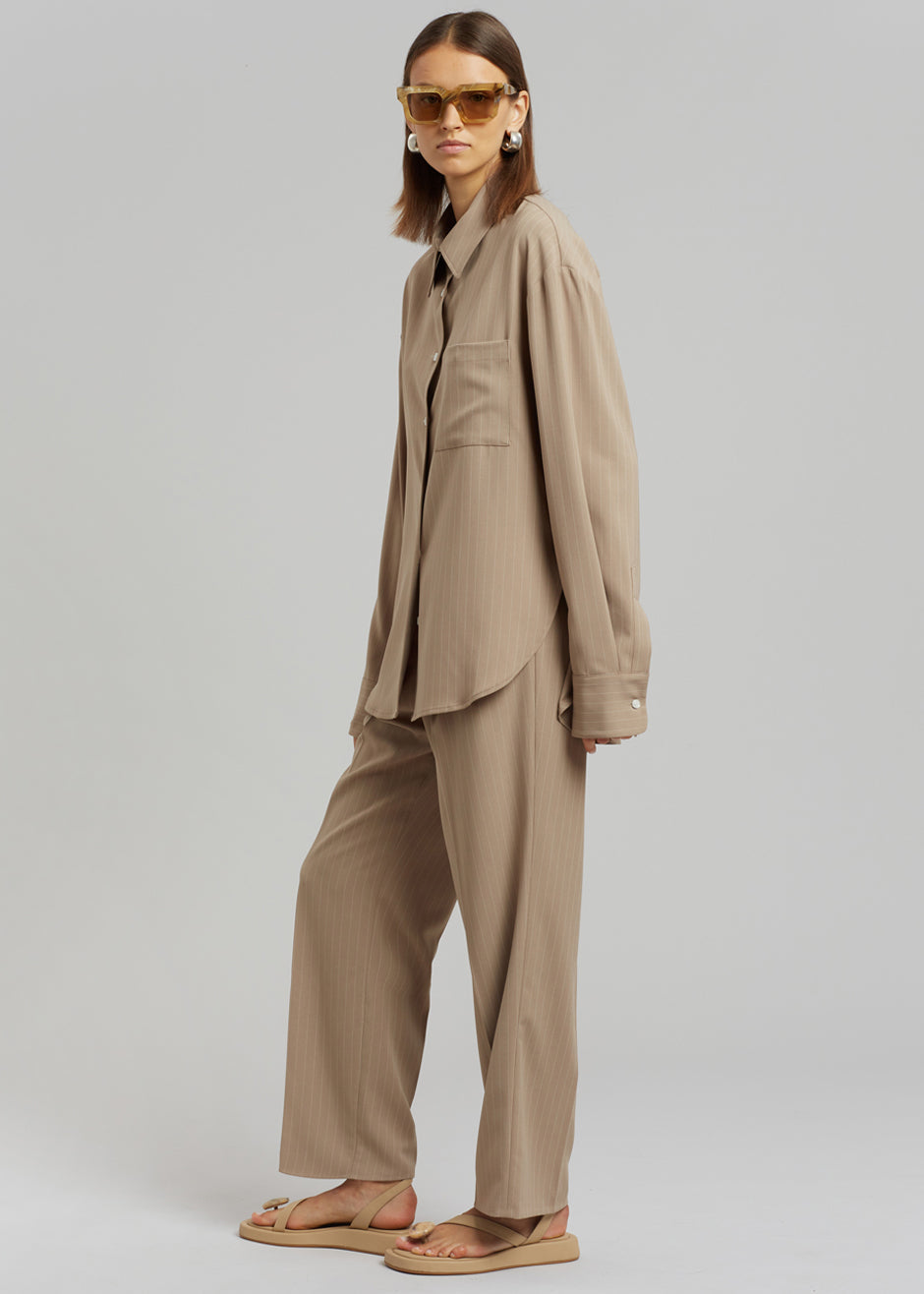 Lui Fluid Pinstripe Shirt - Camel - 4