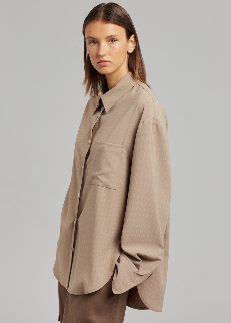 Lui Fluid Pinstripe Shirt - Camel - 1