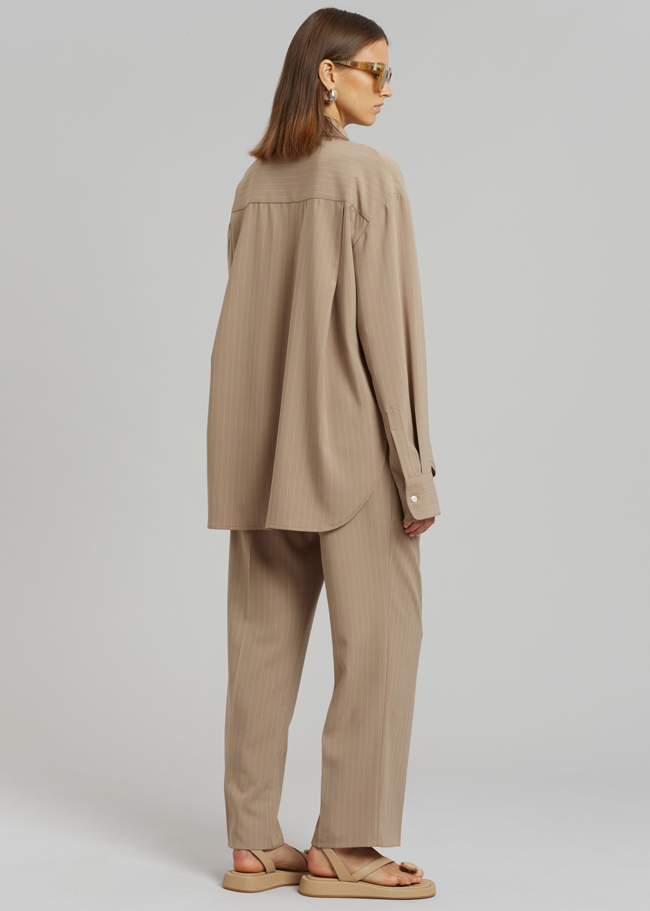 Lui Fluid Pinstripe Shirt - Camel - 7