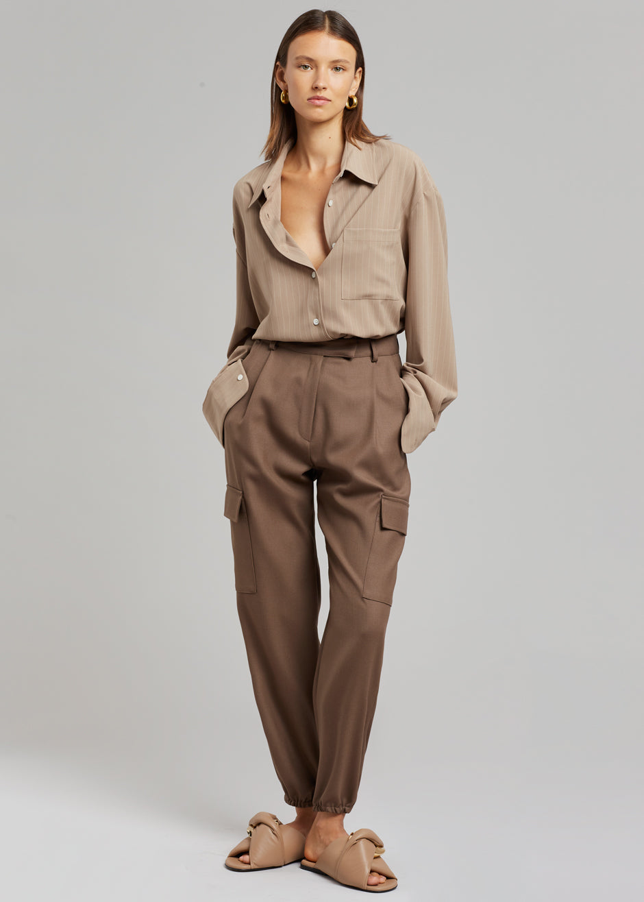 Lui Fluid Pinstripe Shirt - Camel - 2