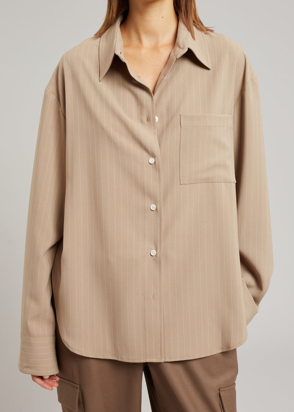 Lui Fluid Pinstripe Shirt - Camel - 6