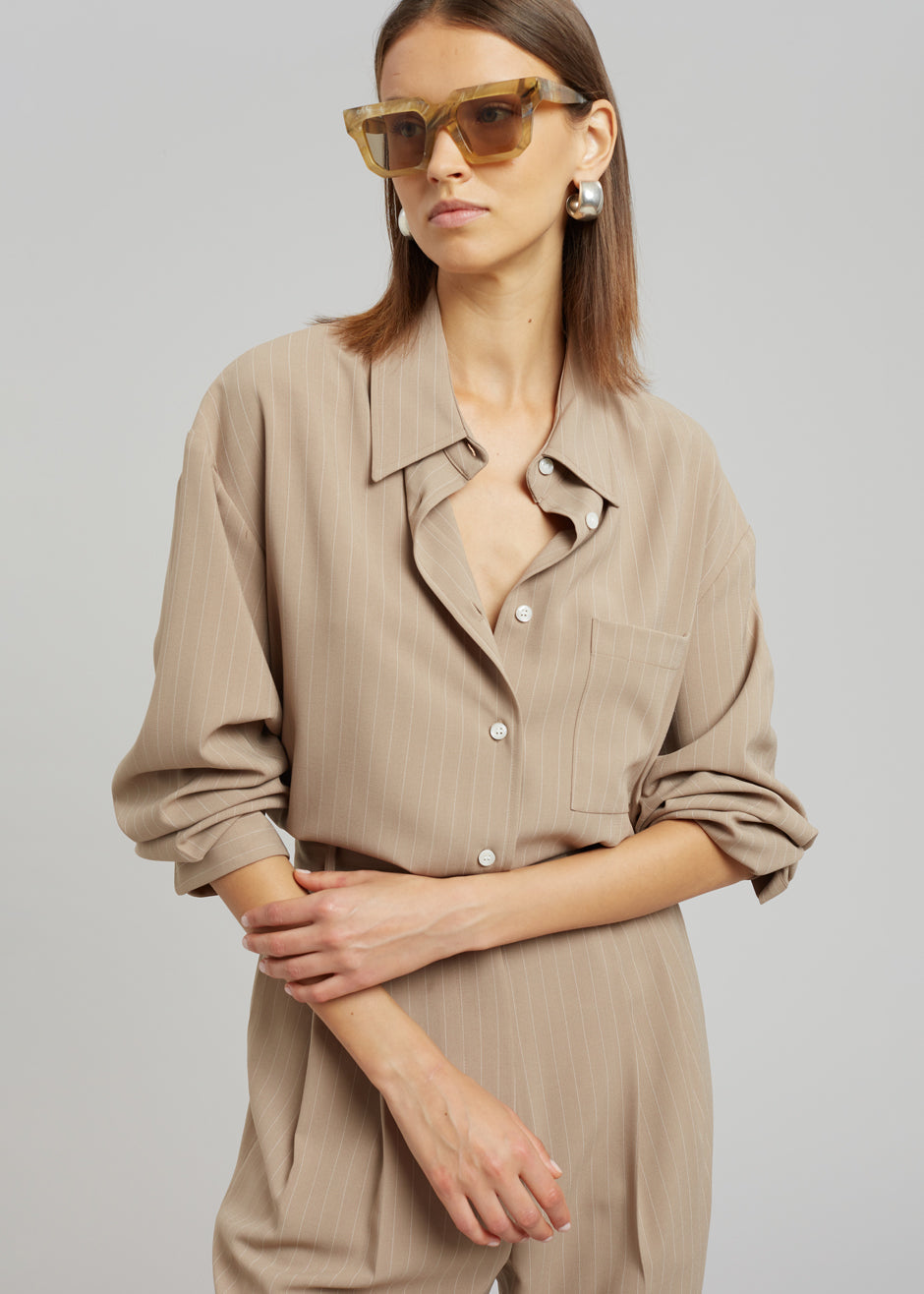 Lui Fluid Pinstripe Shirt - Camel - 5