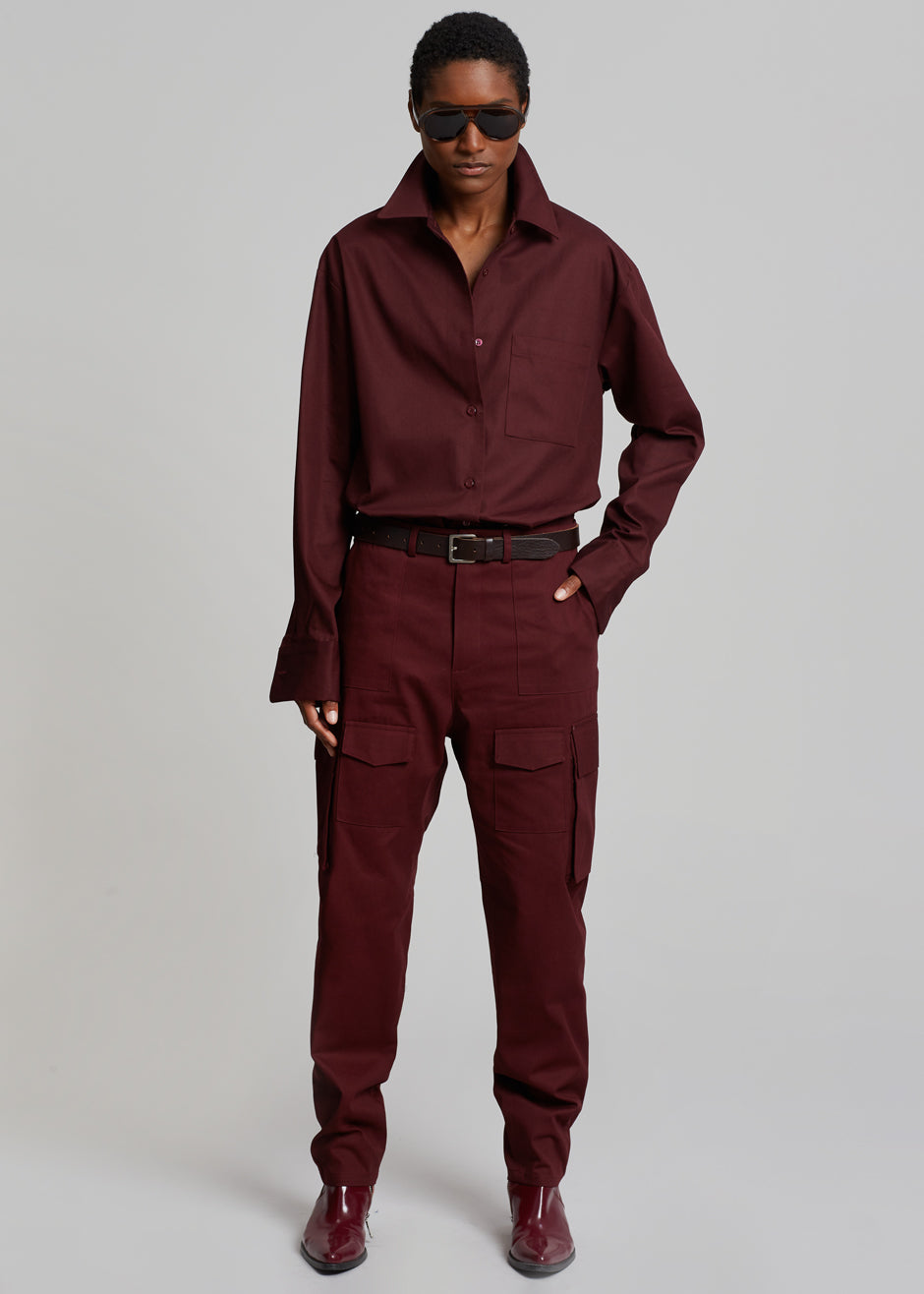 Lui Twill Overshirt - Burgundy - 3