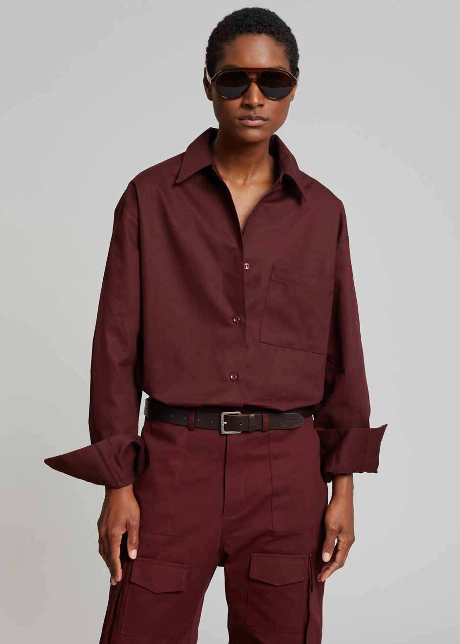 Lui Twill Overshirt - Burgundy - 4