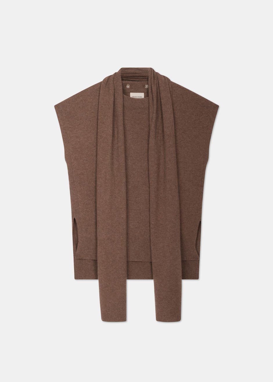 Loulou Studio Monbasa Scarf Sweater - Mocha Melange - 6