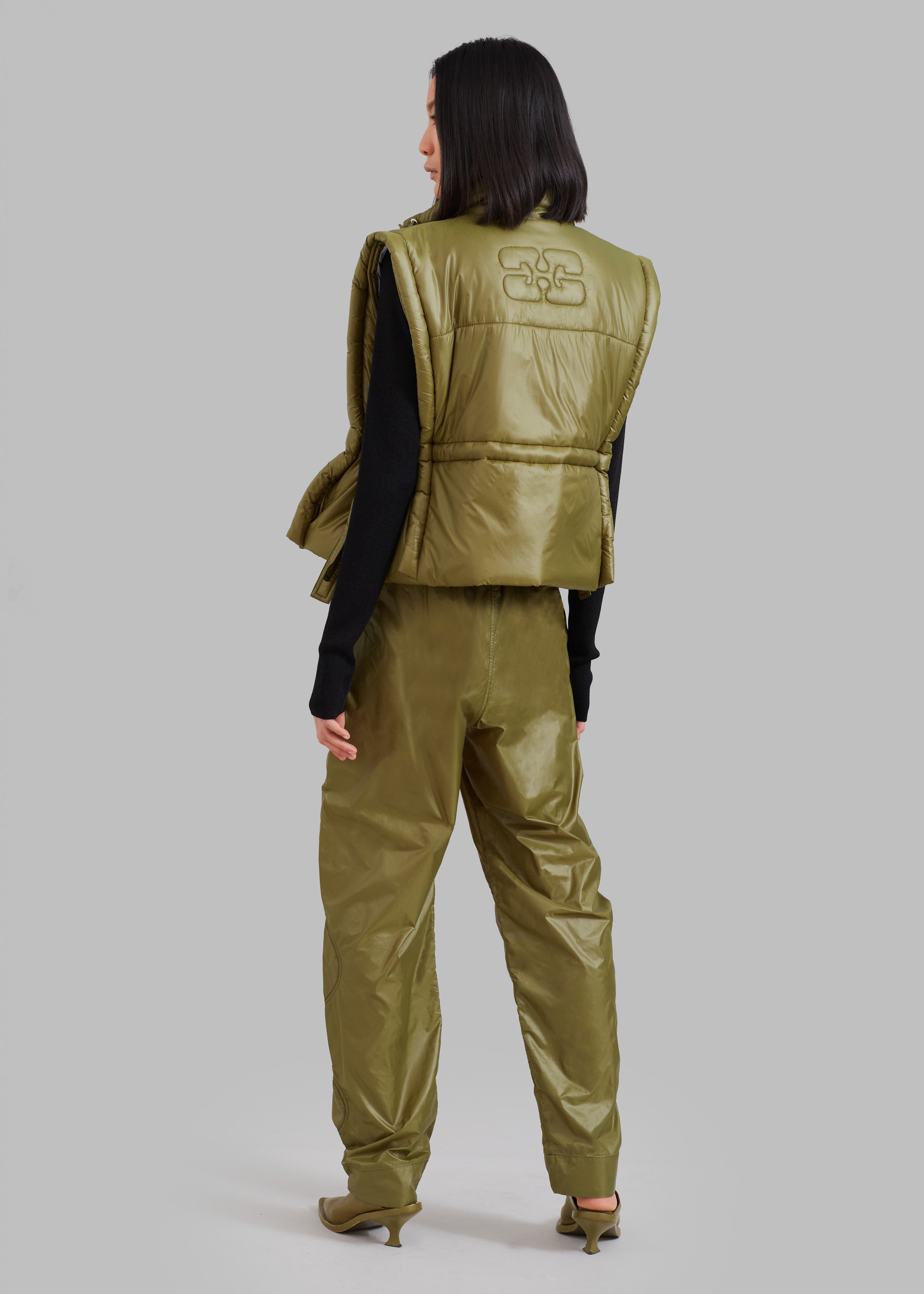 GANNI Shiny Quilt Elasticated Pants - Spaghnum - 8