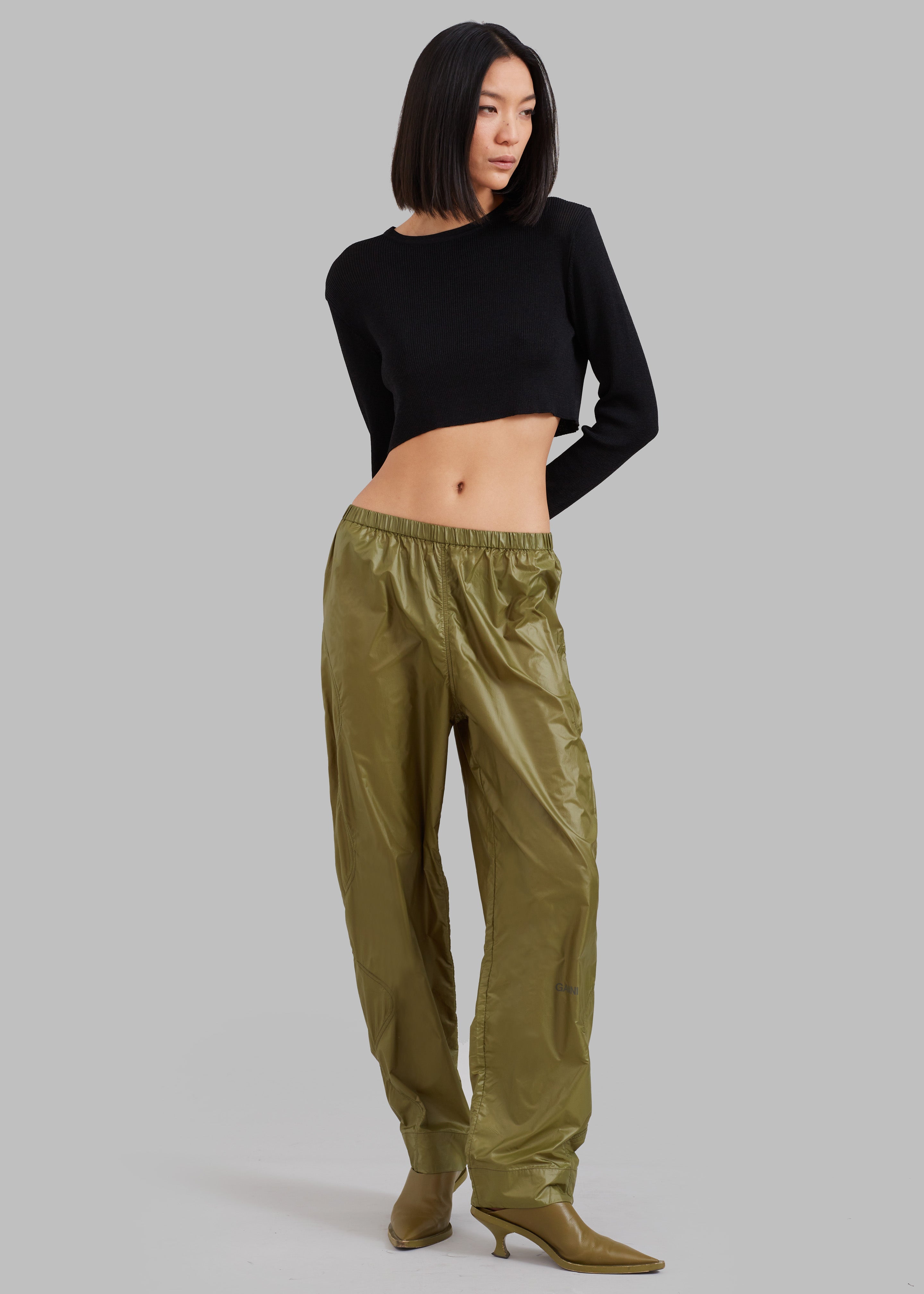 GANNI Shiny Quilt Elasticated Pants - Spaghnum - 3