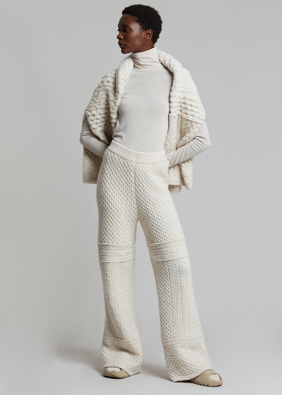 Nanushka Fina Cable Knit Pants - Creme - 1