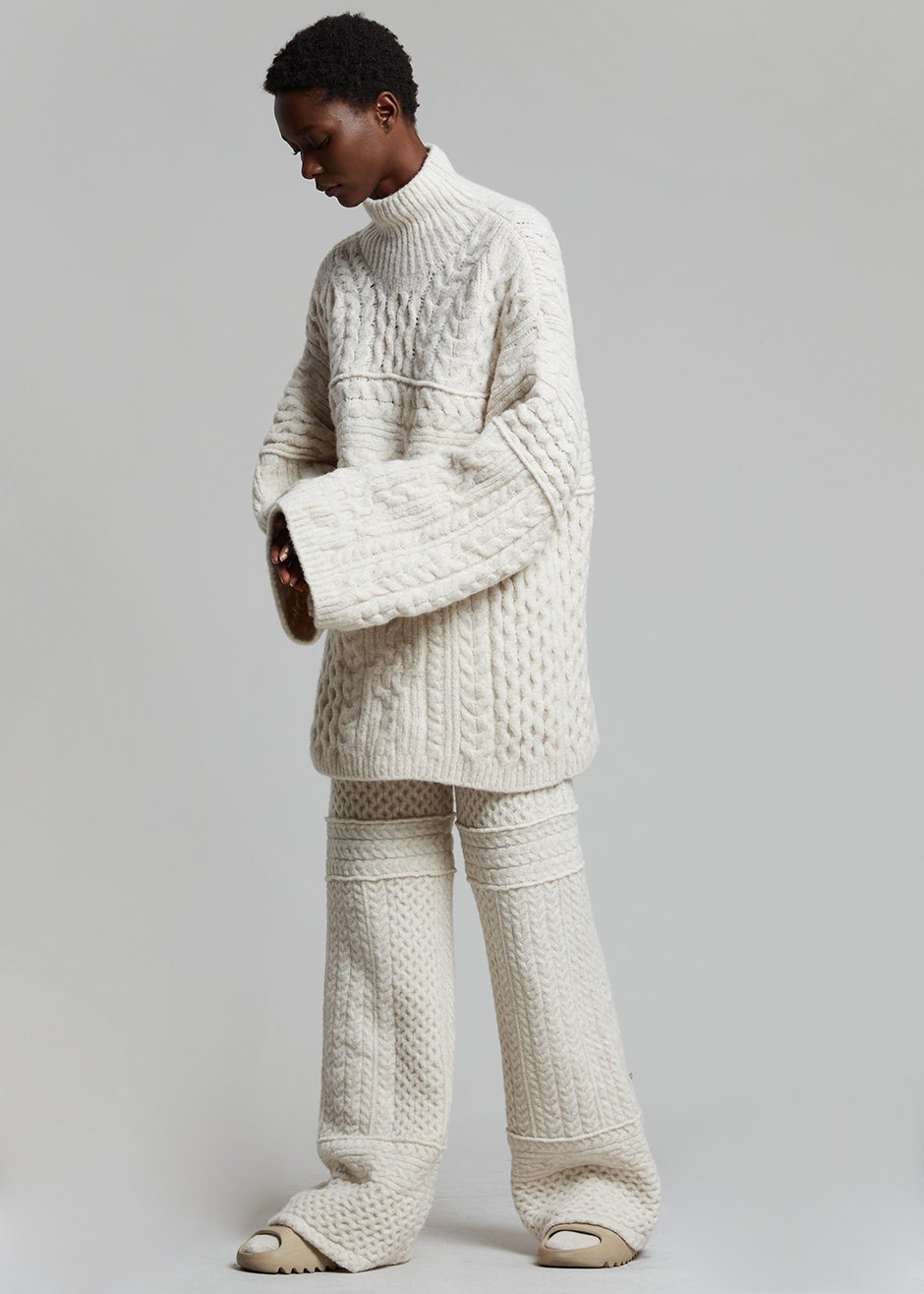 Nanushka Fina Cable Knit Pants - Creme - 4