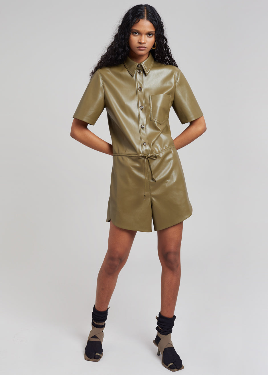 Nanushka Leni Vegan Leather Jumpsuit - Olive - 2