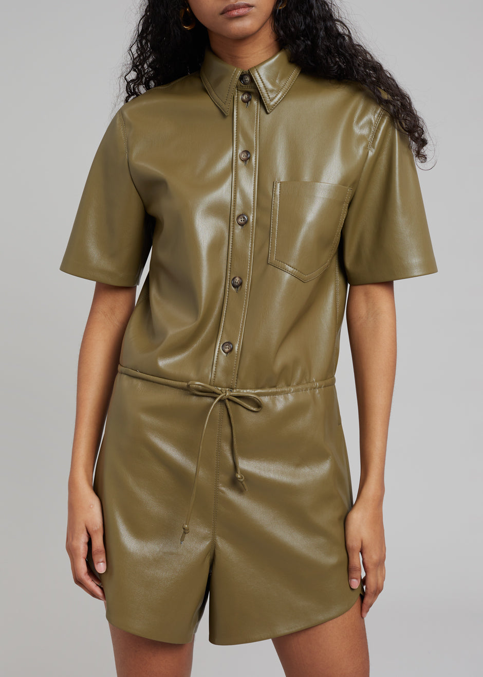 Nanushka Leni Vegan Leather Jumpsuit - Olive - 4