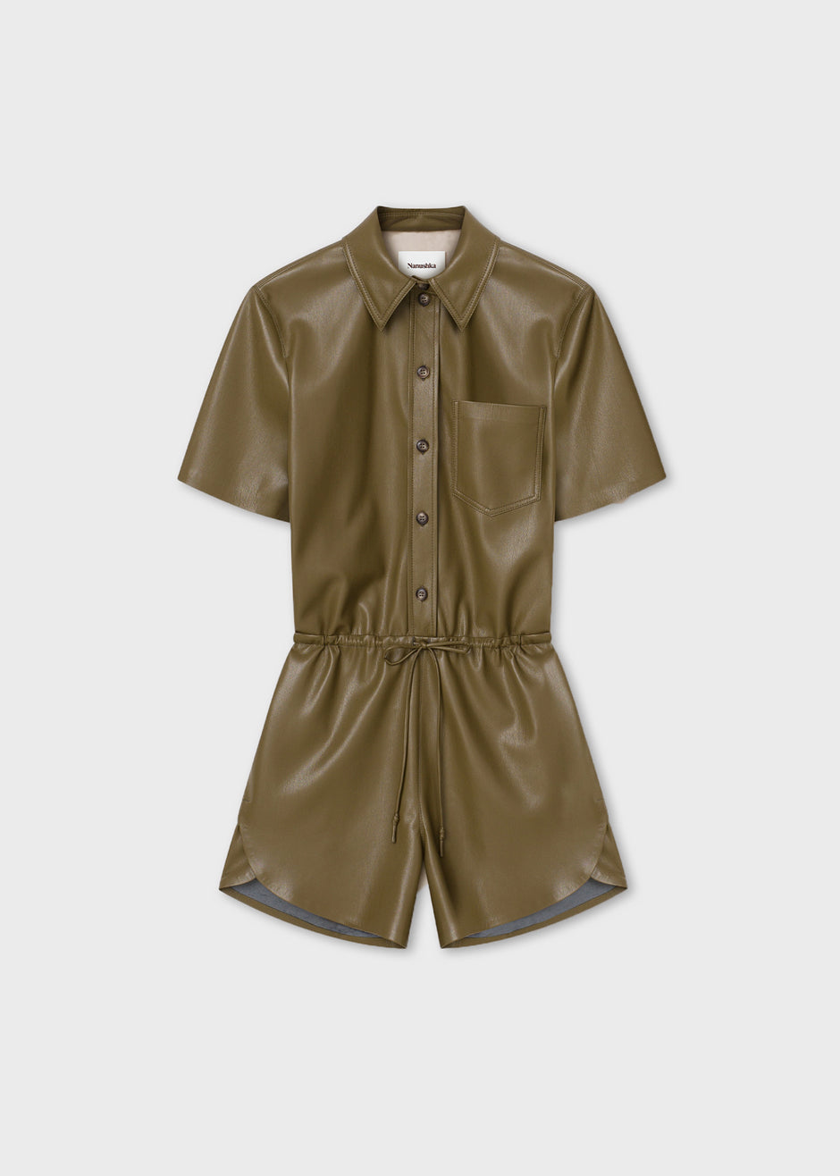 Nanushka Leni Vegan Leather Jumpsuit - Olive - 9