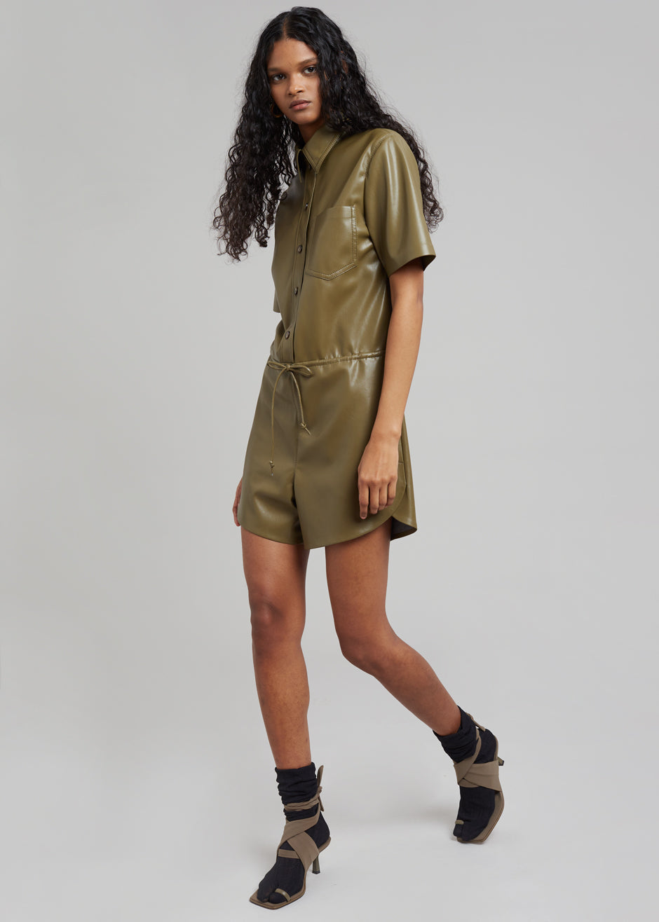 Nanushka Leni Vegan Leather Jumpsuit - Olive - 7