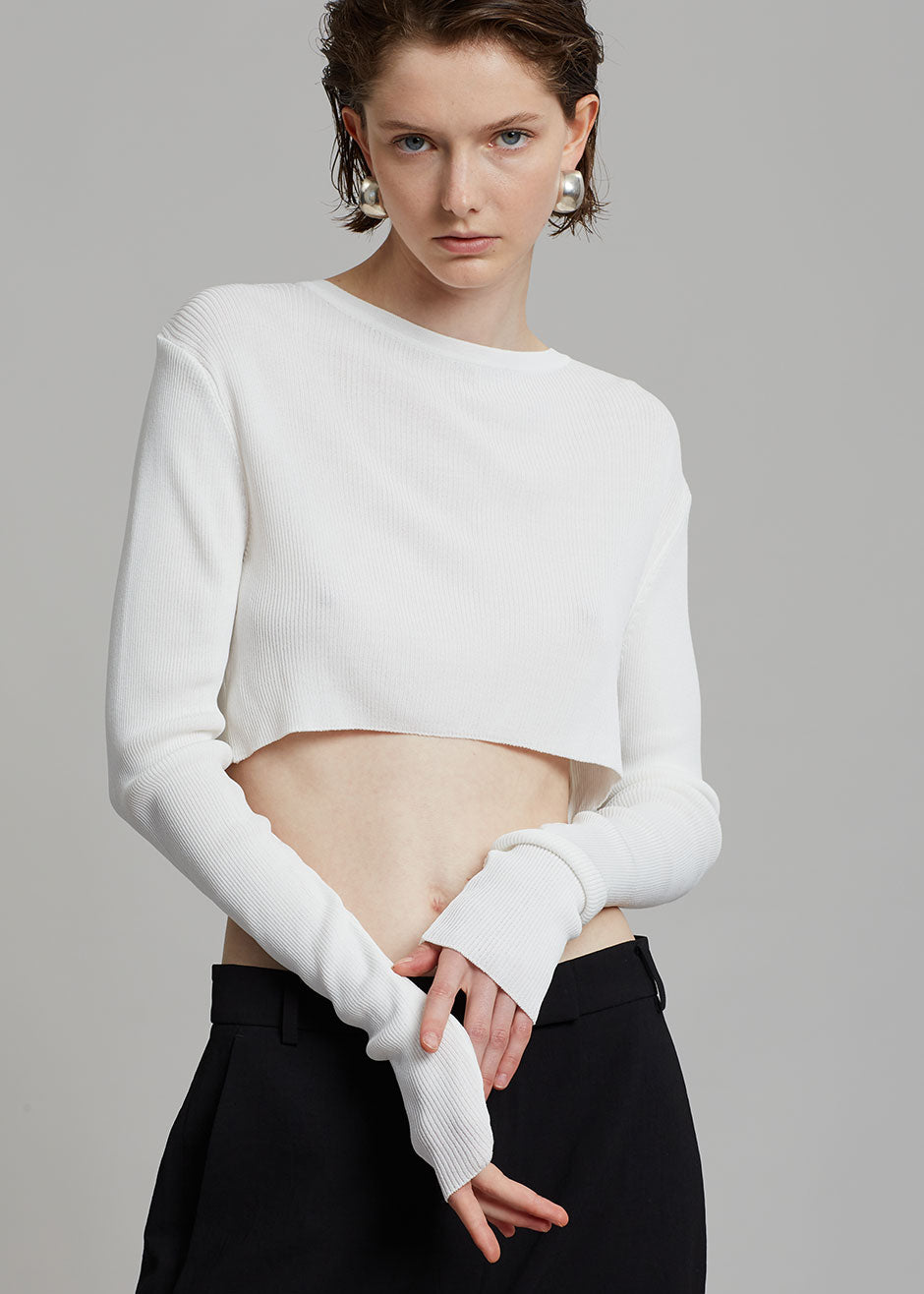 Kaz Cropped Knit Top - White - 6